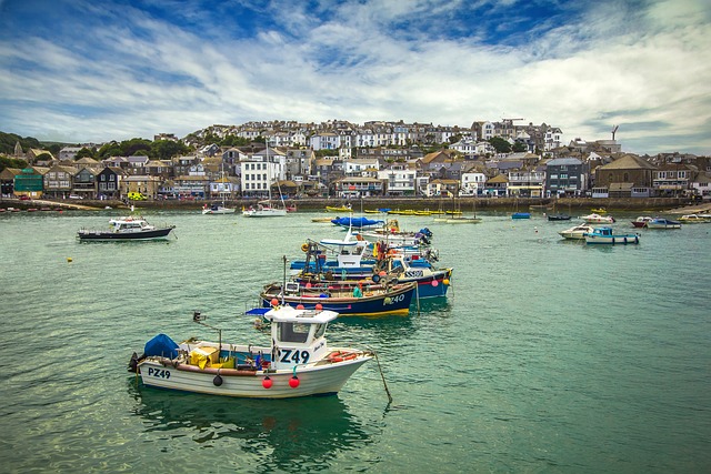 The picturesque fishing village of St Ives in Cornwall, with golden sands and turquoise water.