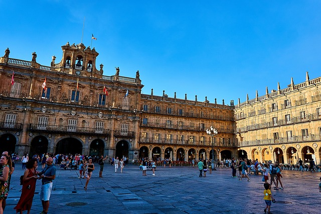 The grand Plaza Mayor in Madrid, a central hub for finding hotels and tapas bars.