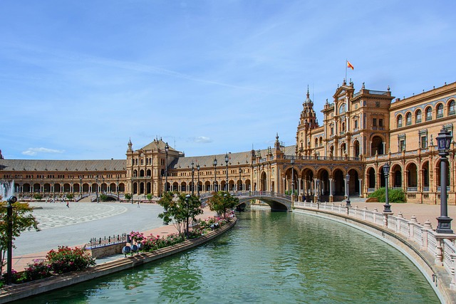 The vibrant Plaza de España in Seville, Spain.