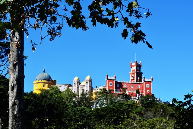The colorful and romantic Pena Palace in Sintra, a fairytale destination for a day trip from Lisbon.